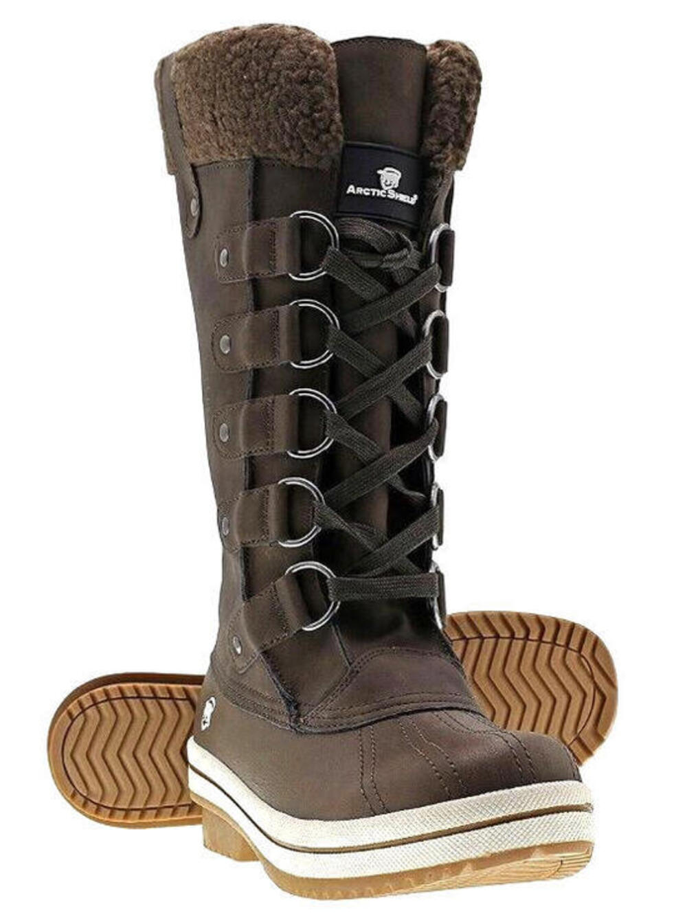 NIB WOMENS 11M ARCTIC SHIELD WATERPROOF INSULATED MID CALF SNOW BOOTS DARK BROWN
